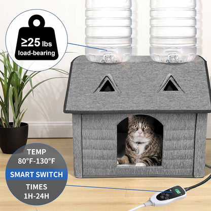 Heated Cat House for Indoor & Outdoor Use – Foldable Bed with Smart Thermostat, Waterproof Design & Cozy Windows – Includes Heating Pads for Cats & Puppies